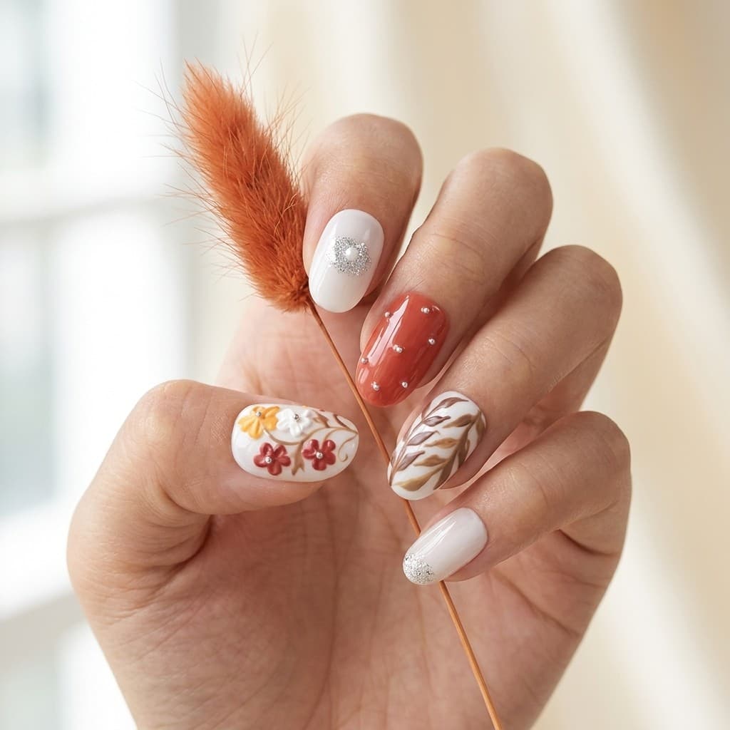 Autumn Floral Sparkle press-on nails