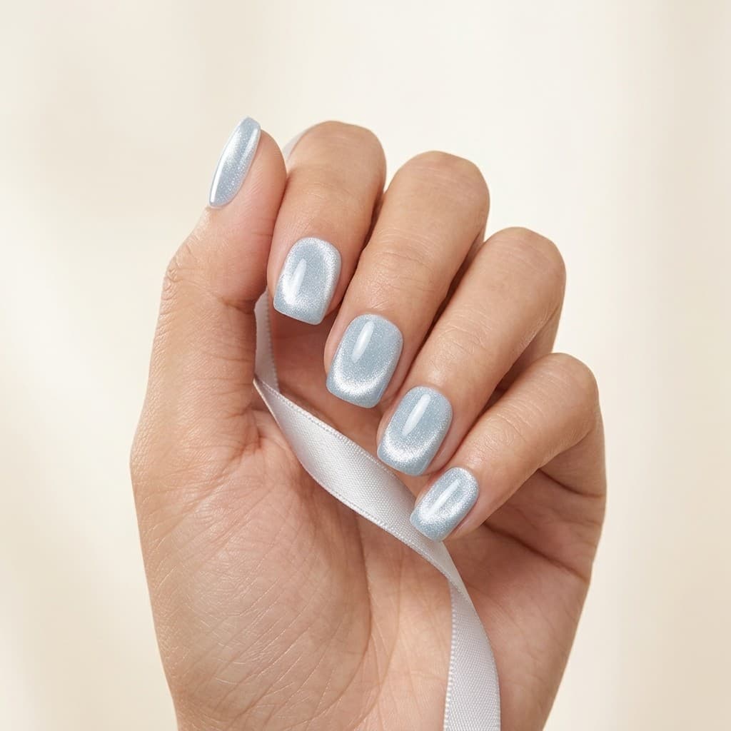 Blue Luster press-on nails