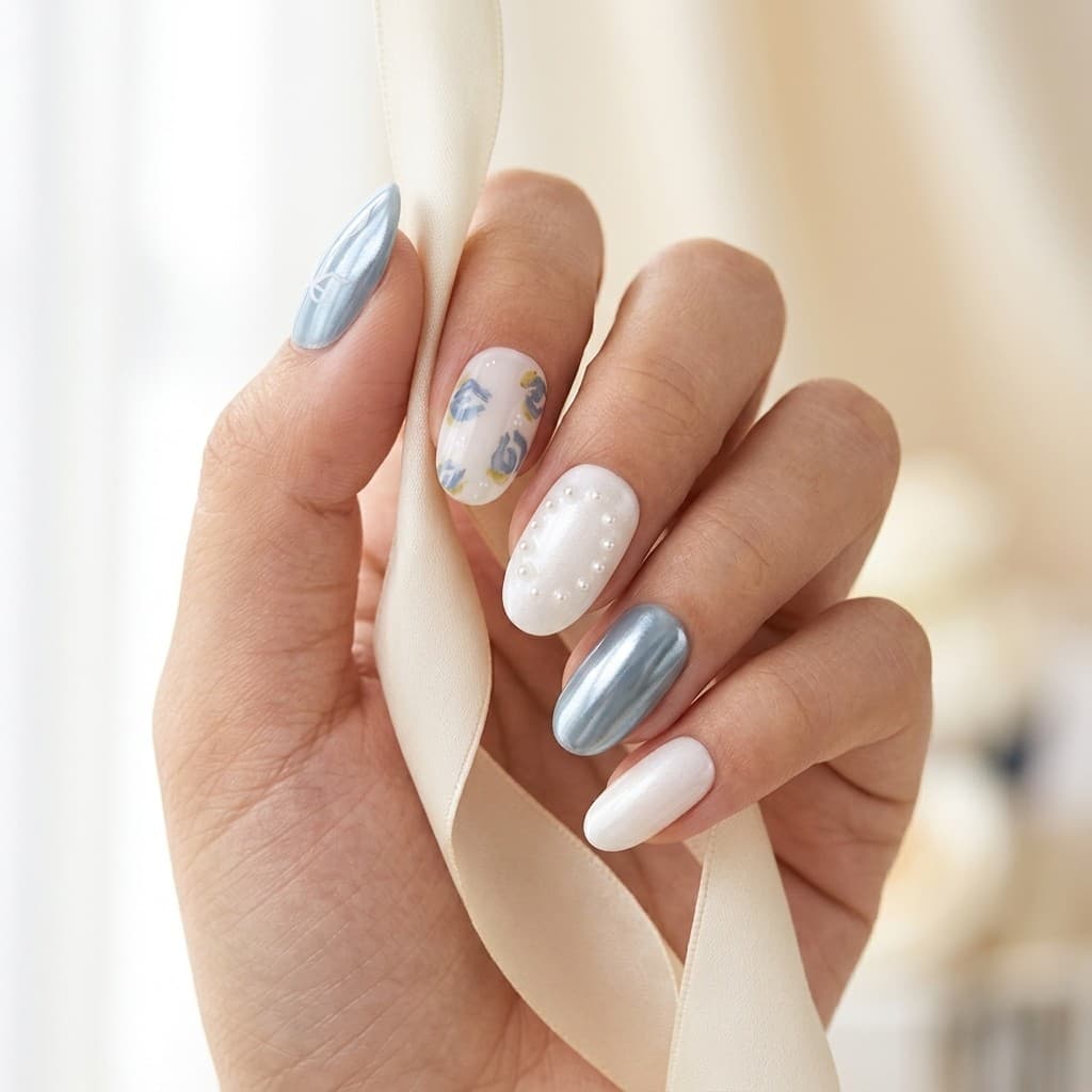 Blue Rose Bow press-on nails