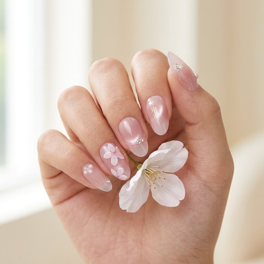 Blush Blossom Sparkle press-on nails