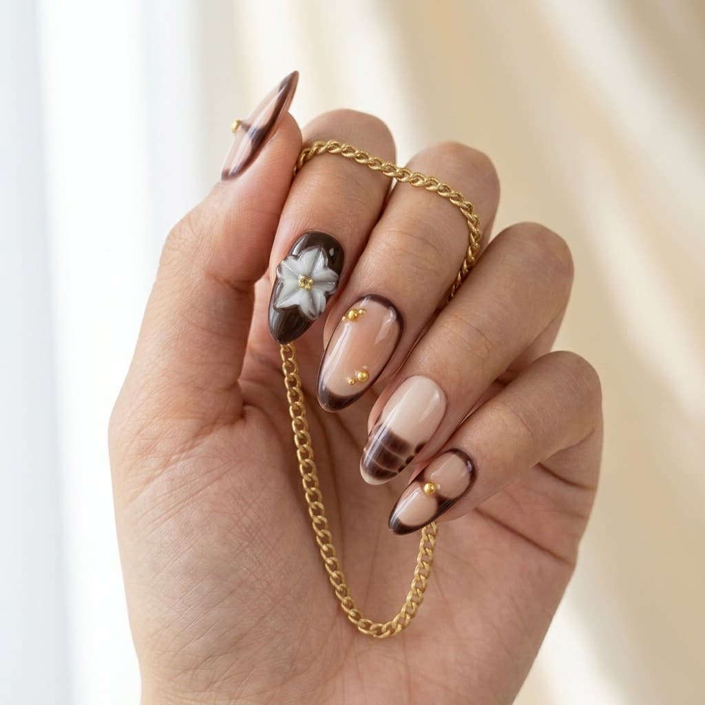 Retro Floral Rivet press-on nails