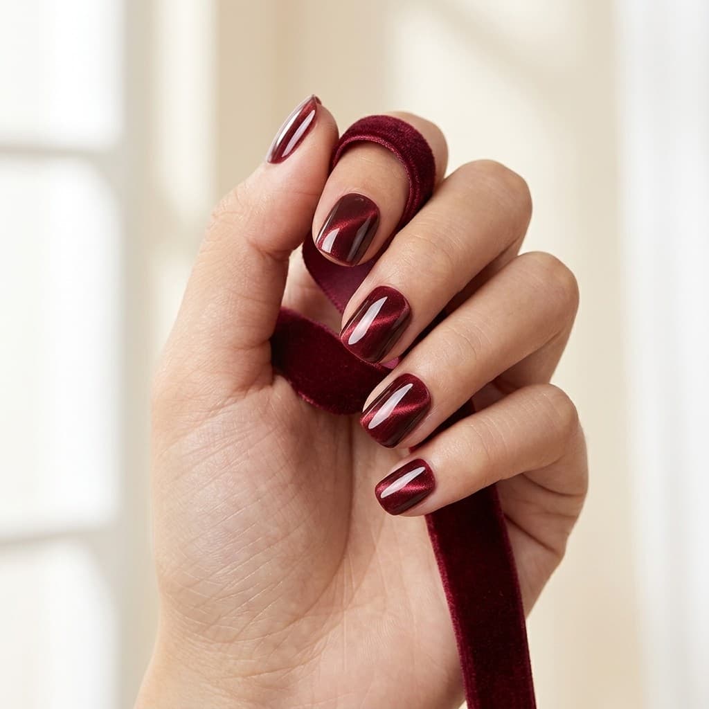 Burgundy Velvet Shine press-on nails