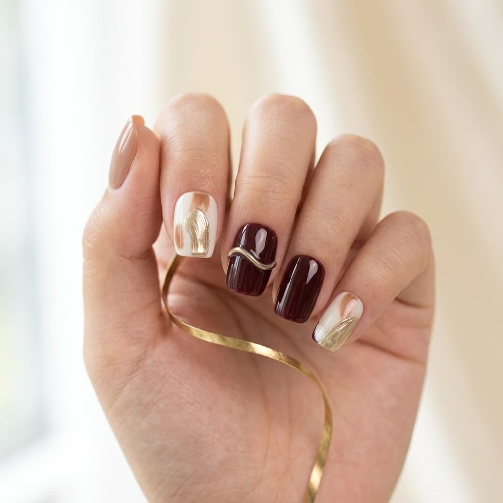 Burgundy Wave press-on nails