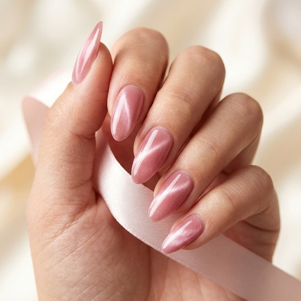 Pink Cat Eye press-on nails