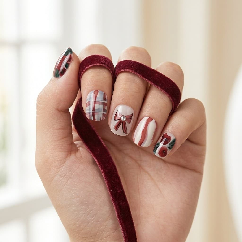 Chocolate Plaid press-on nails