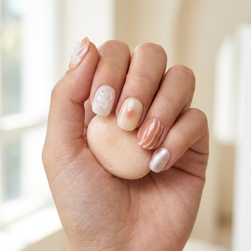 Coral Wave press-on nails