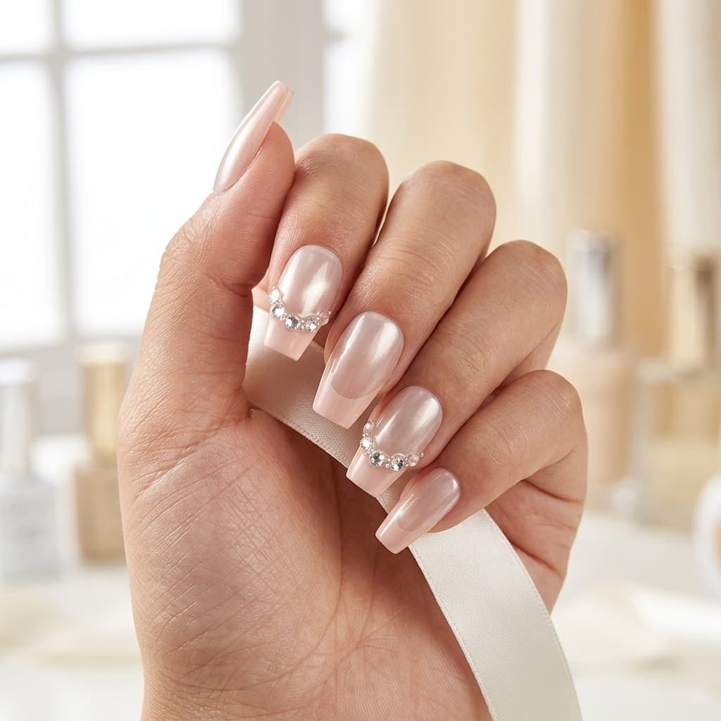Crystal Crescent press-on nails