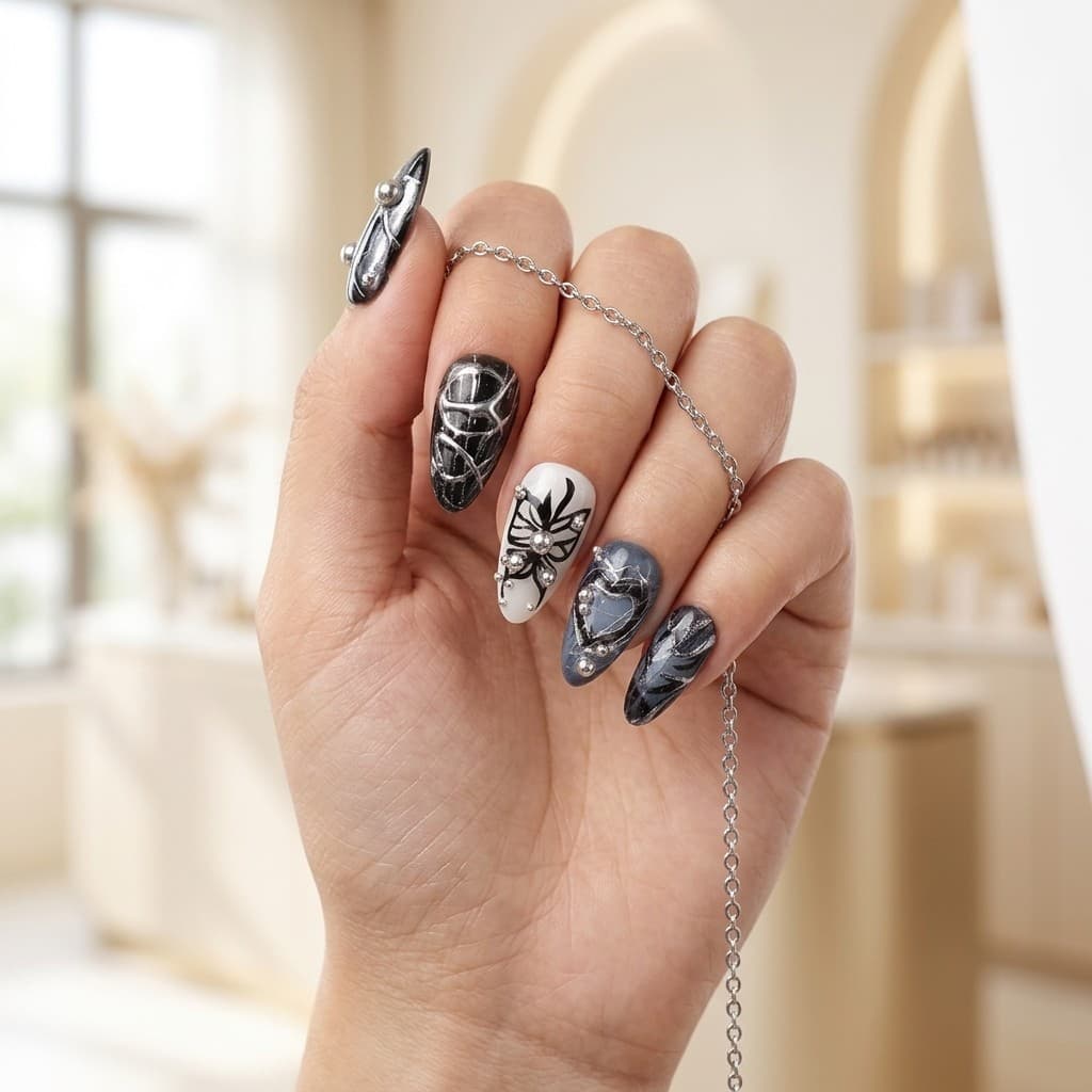 Cyberpunk Silver press-on nails