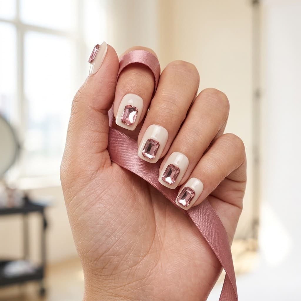 Rose Gem Minimalist press-on nails