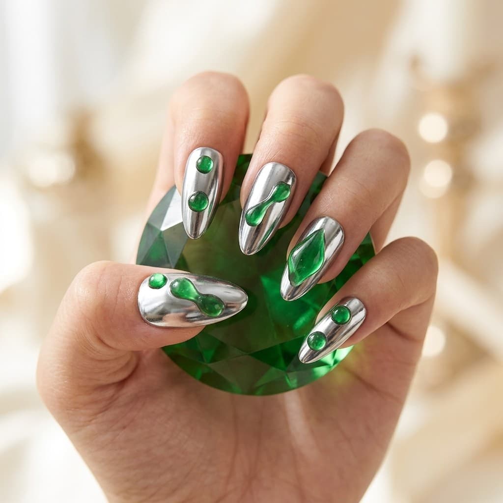 Emerald Wave press-on nails