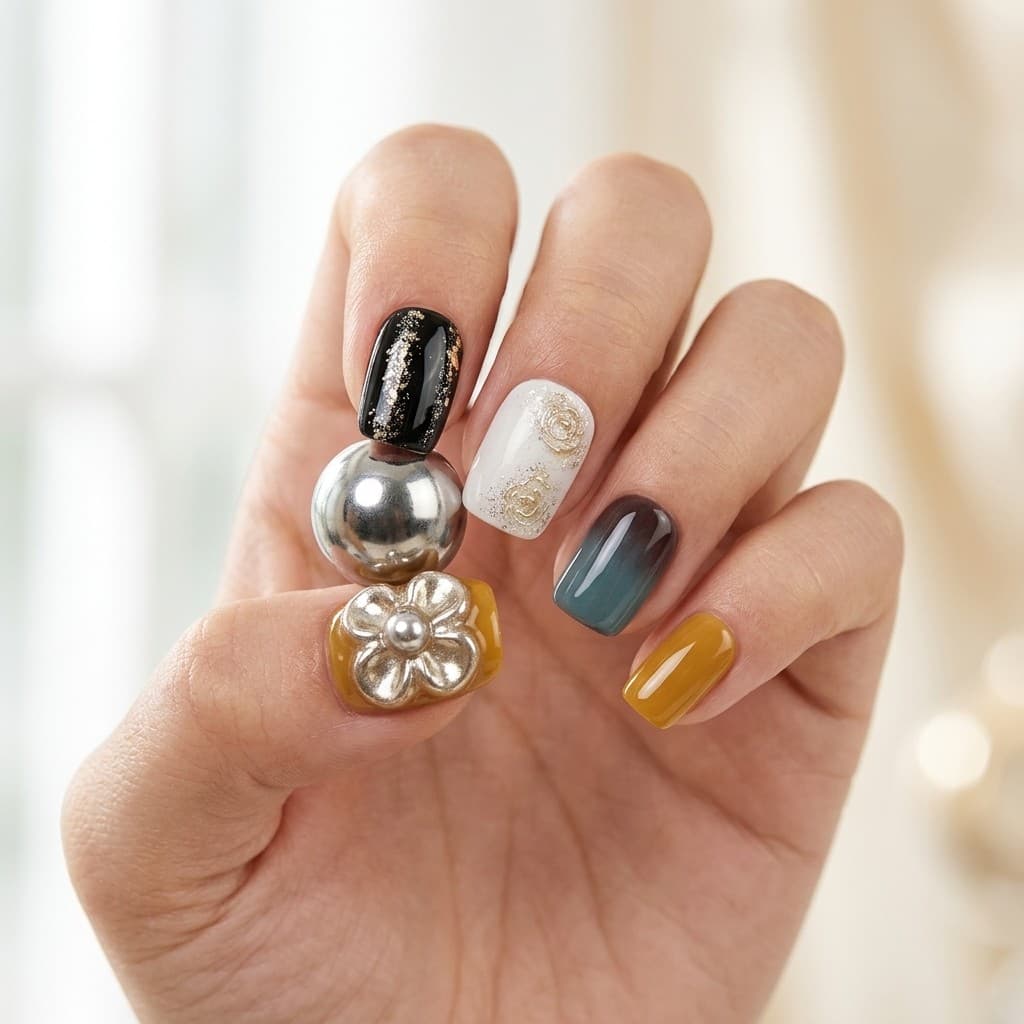 Golden Bloom press-on nails