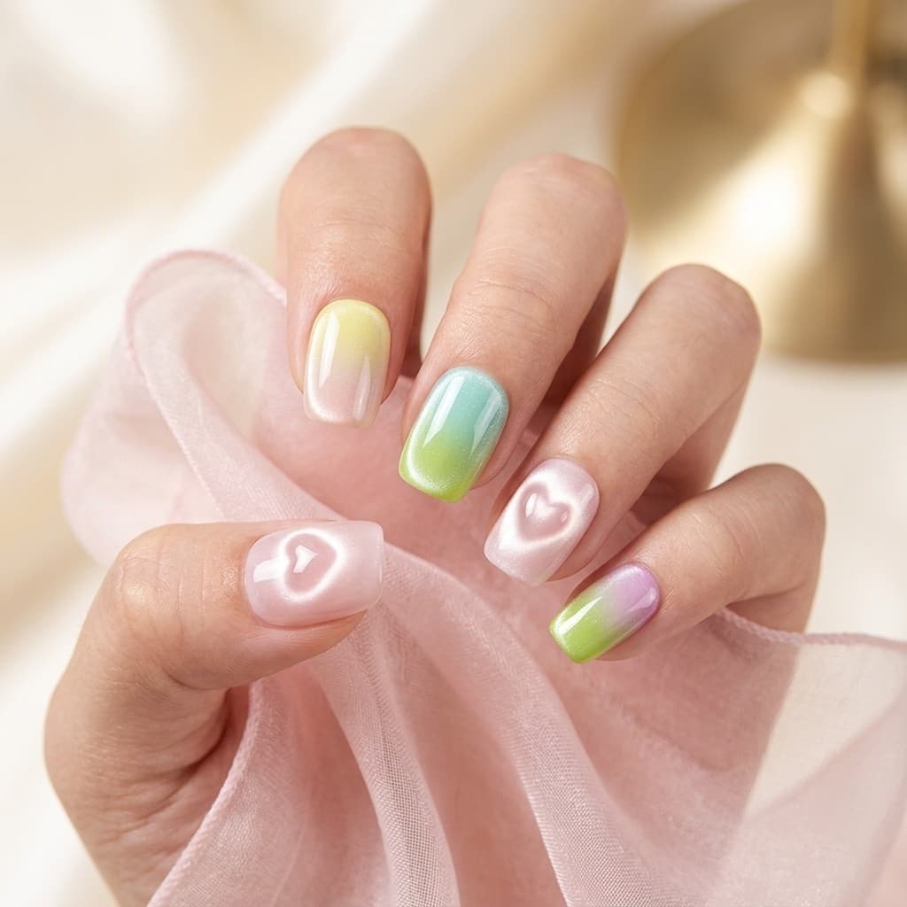 Gradient Heart press-on nails