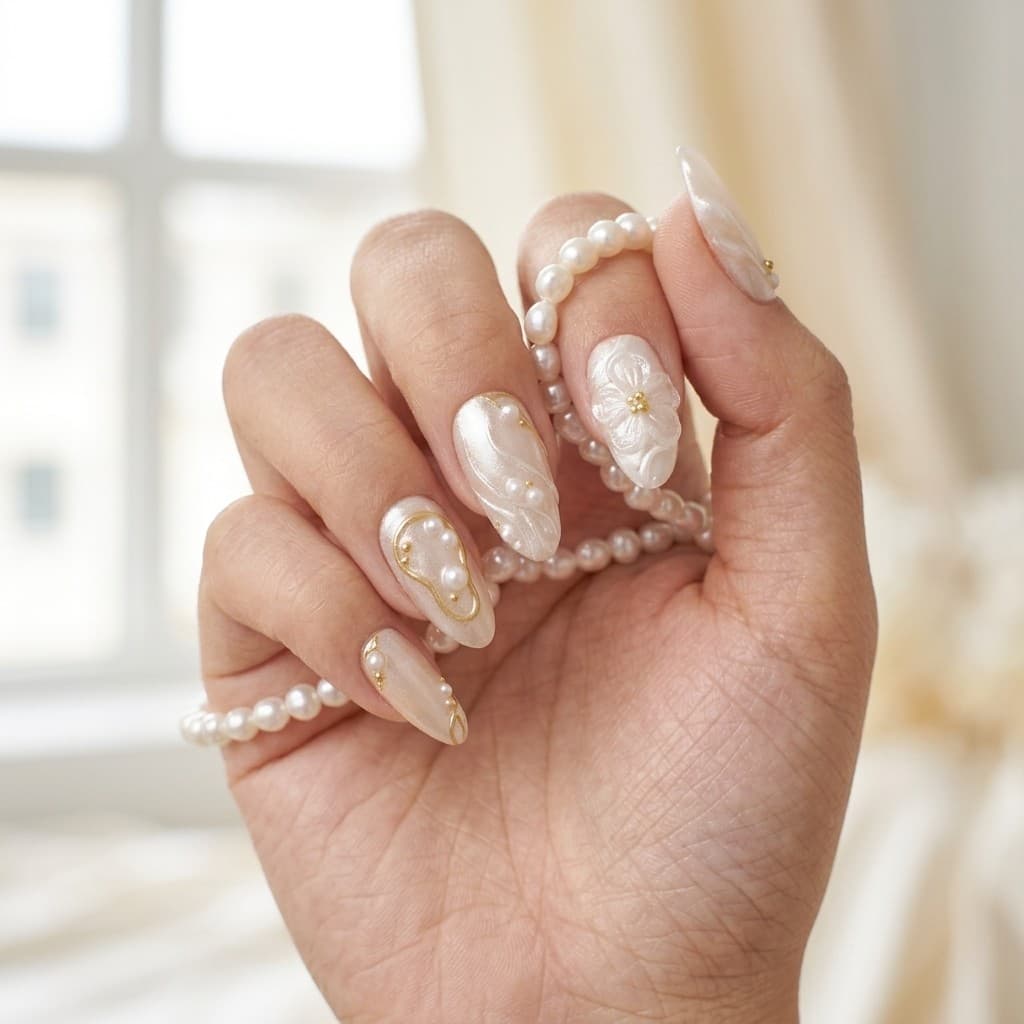 Ivory Shells press-on nails
