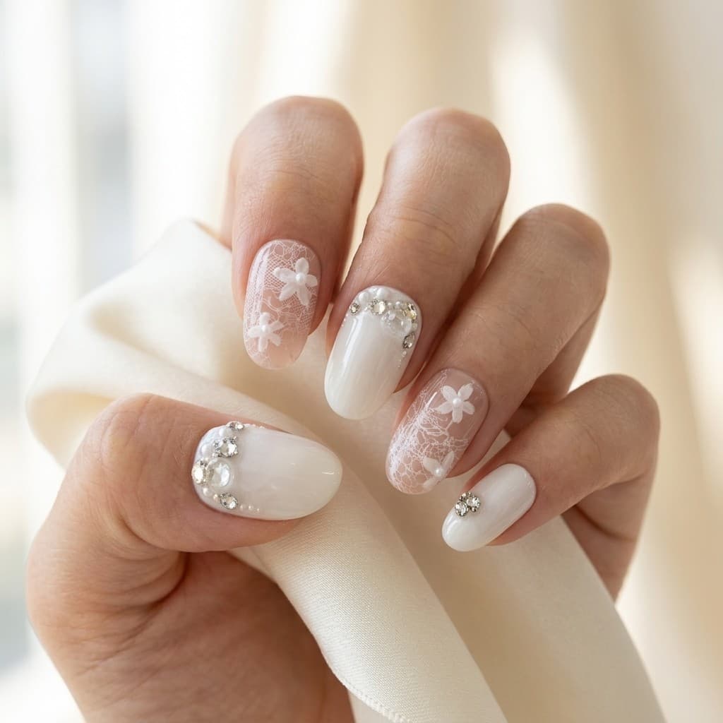 Lace Diamond Blossom press-on nails