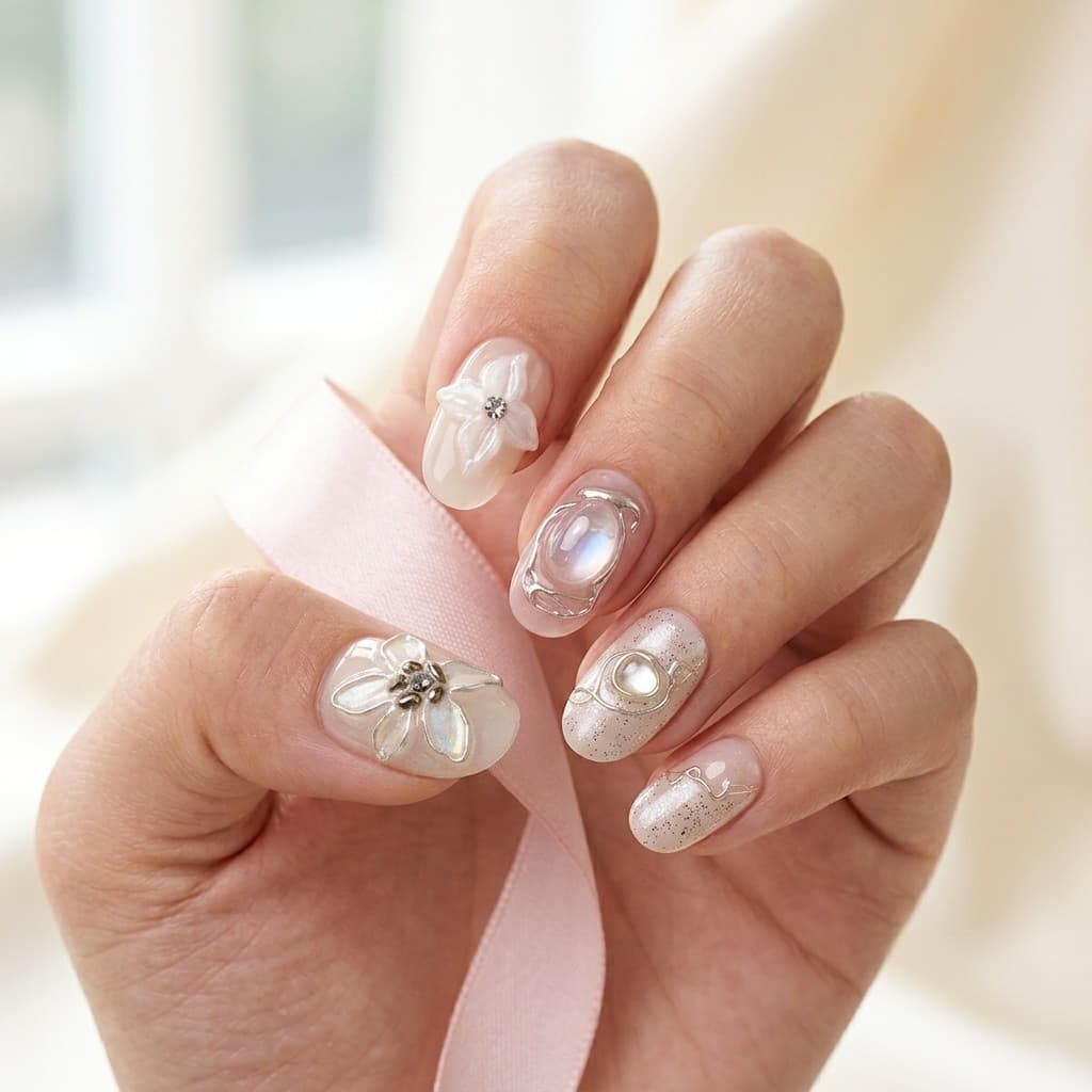Lace Flower press-on nails