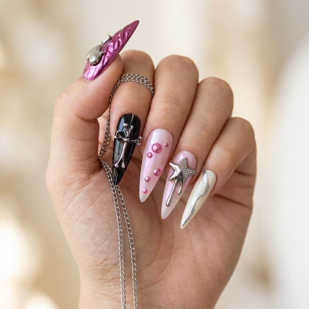 Metallic Bloom press-on nails