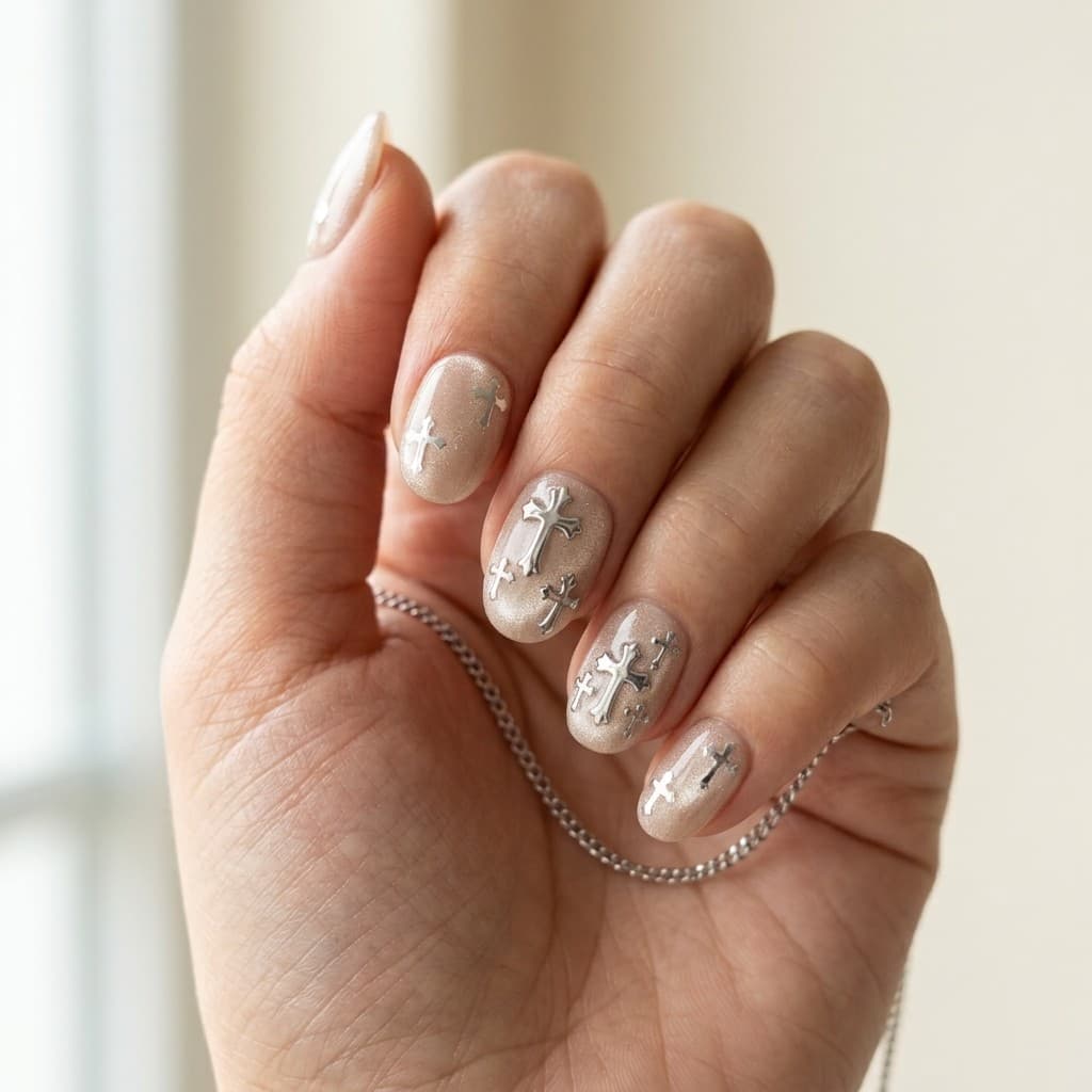 Silver Cross Shimmer press-on nails