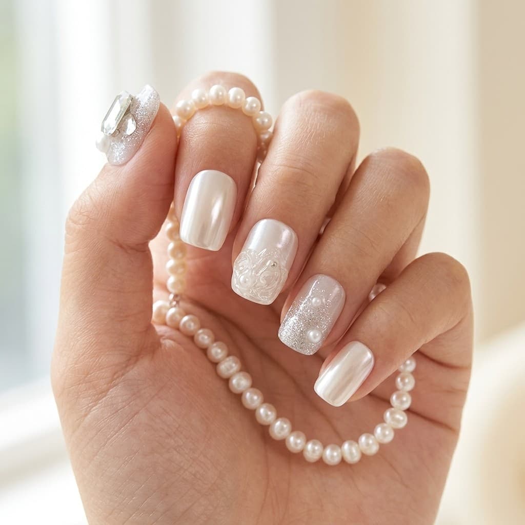 Pearl Sparkle press-on nails