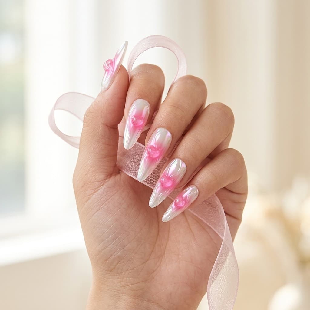 Pink Gradient Heart press-on nails