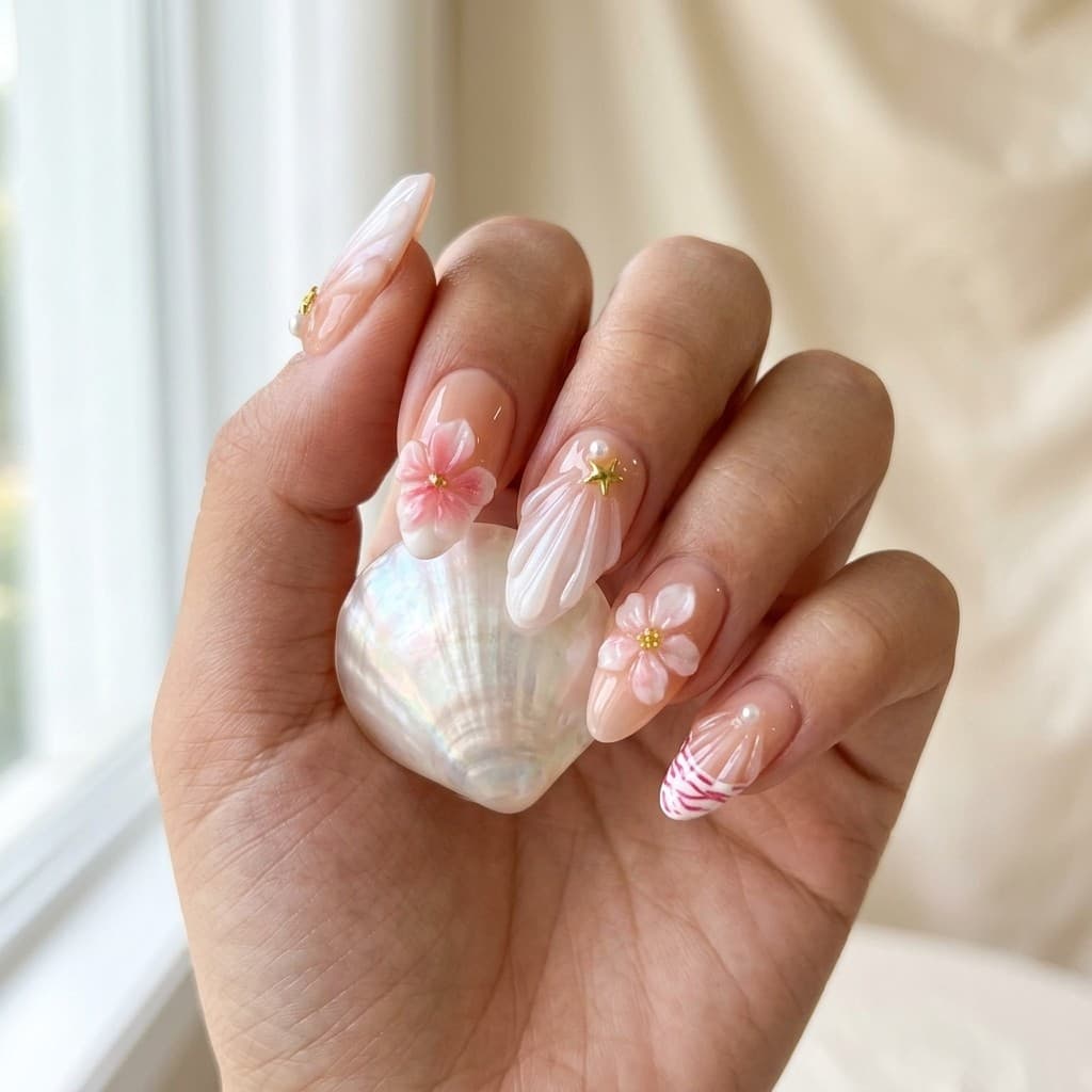 Pink Ocean Floral press-on nails