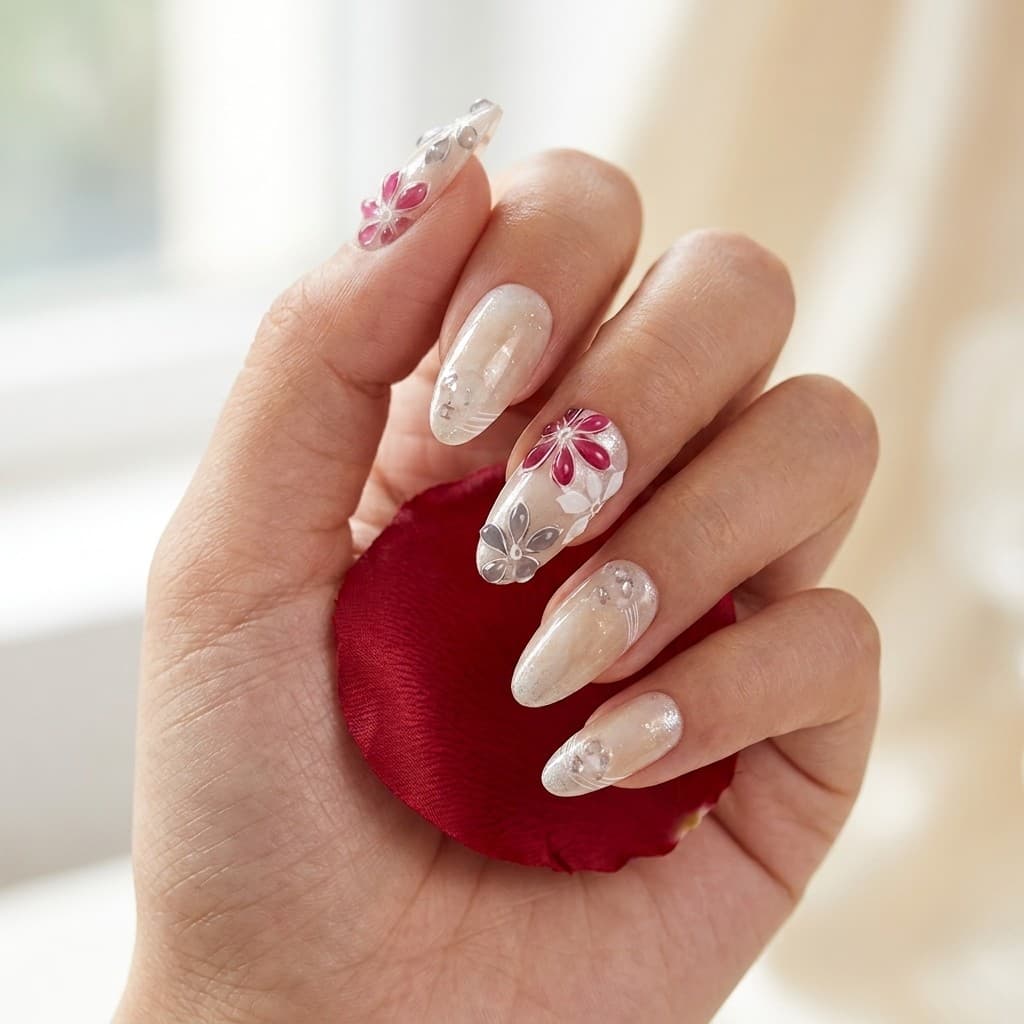 Quartz Blossom press-on nails