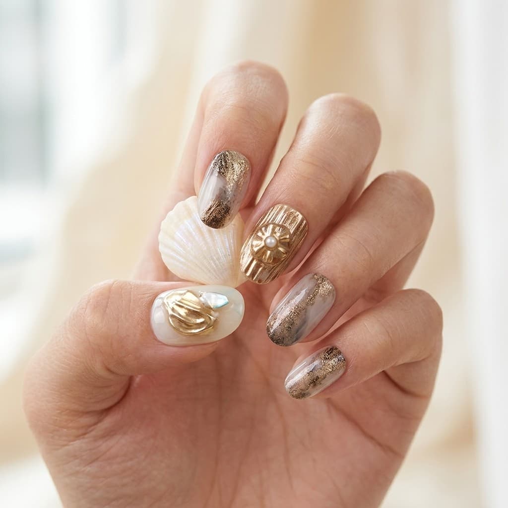 Seashell Gleam press-on nails