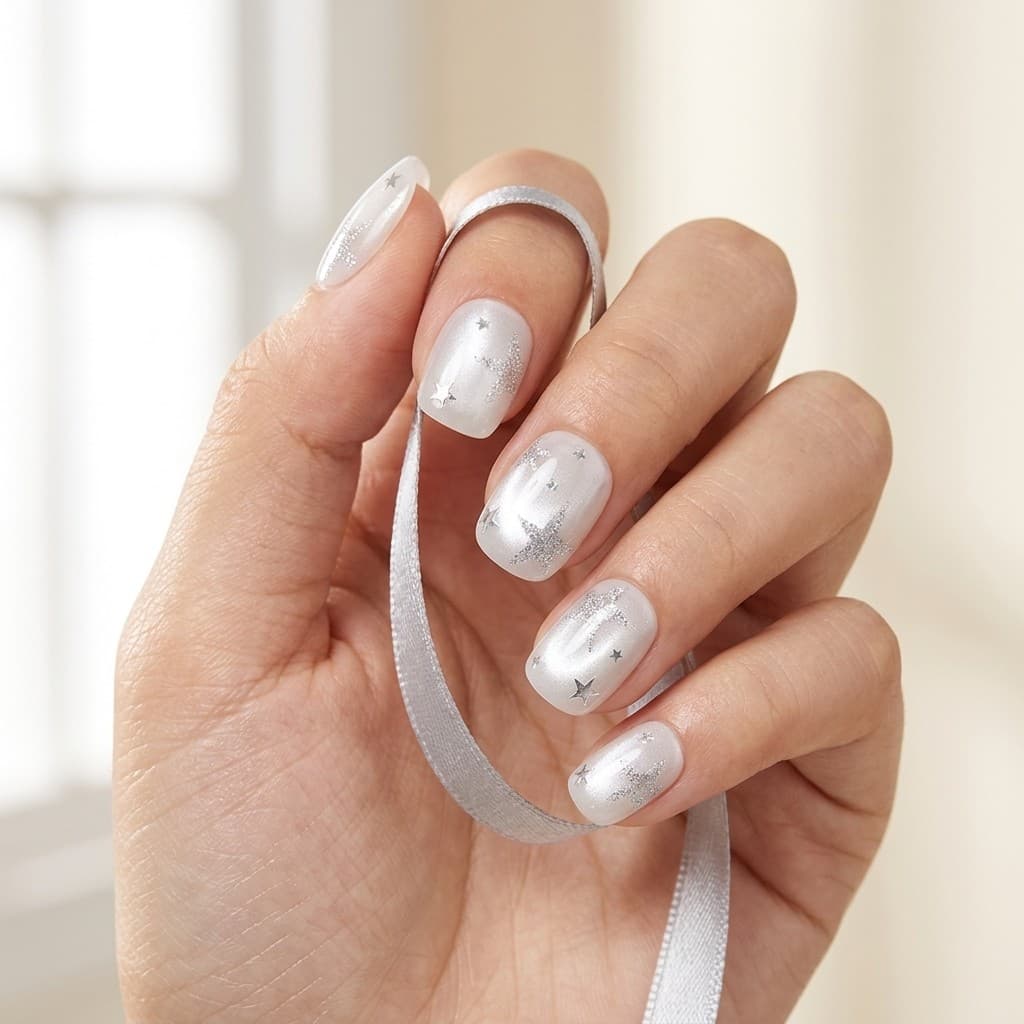 Silver Skies press-on nails