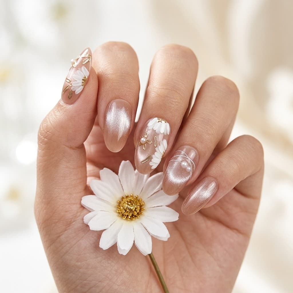 Tangerine Daisy Shine press-on nails