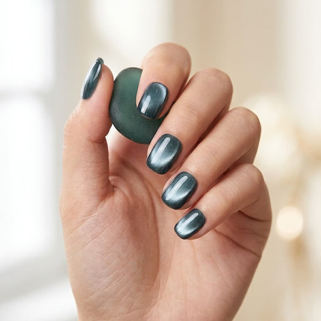 Teal Gleam press-on nails