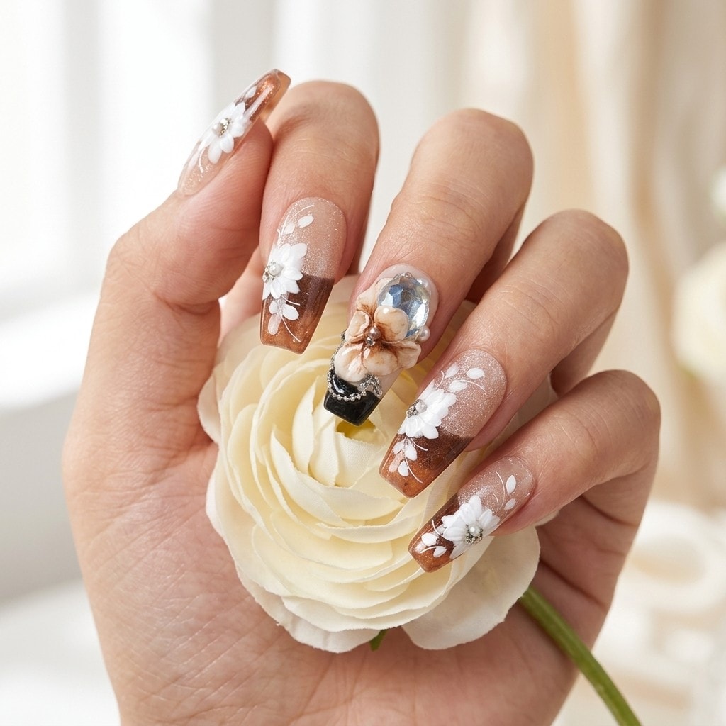 Amber Bloom press-on nails