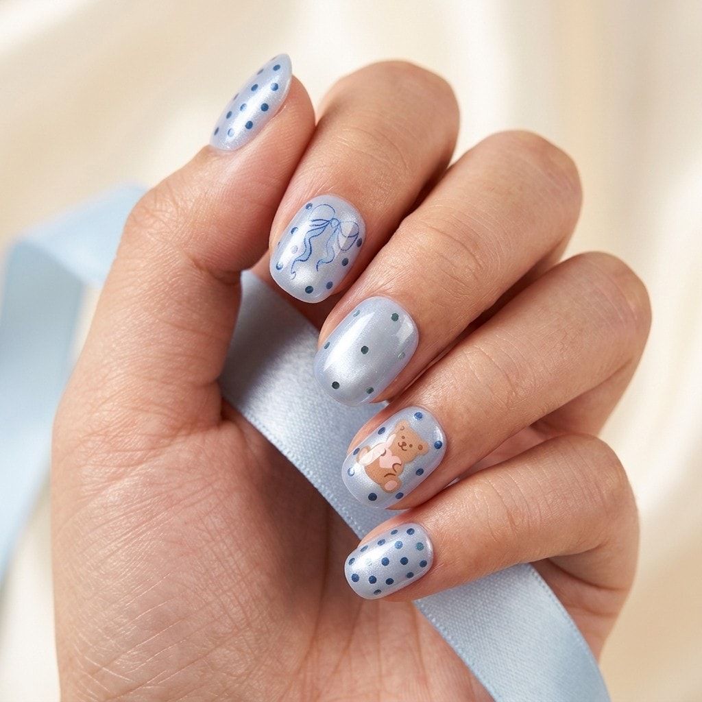 Baby Blue Bear press-on nails
