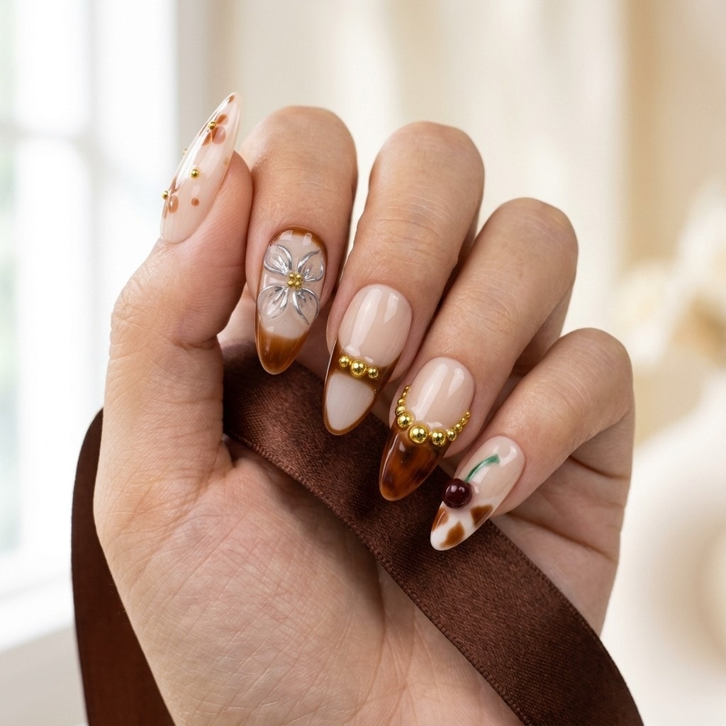 Blossom Latte press-on nails