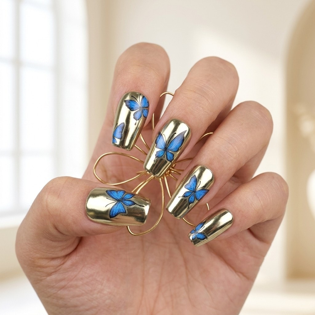 Golden Butterfly press-on nails