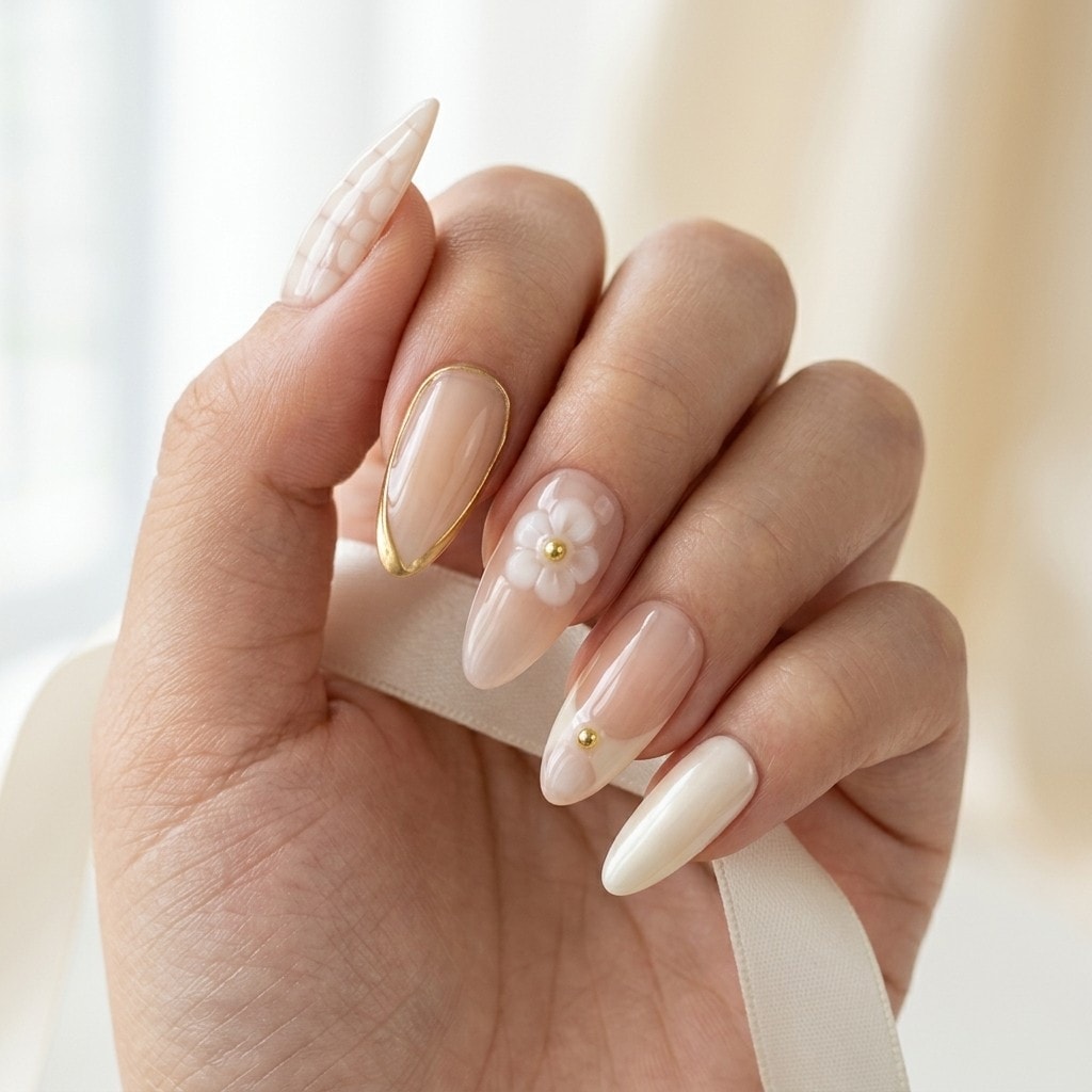 Blush Lattice press-on nails