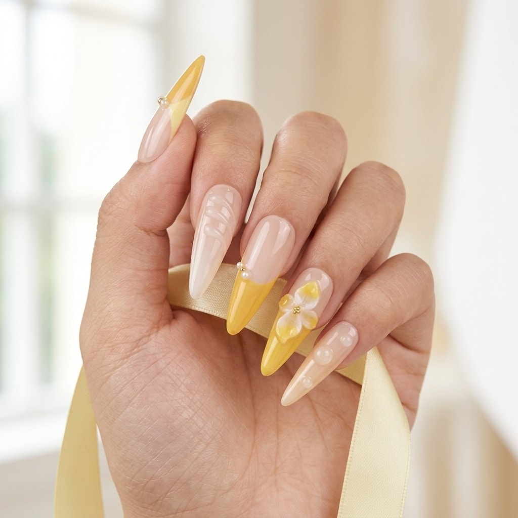 Yellow Blossom Spiral press-on nails