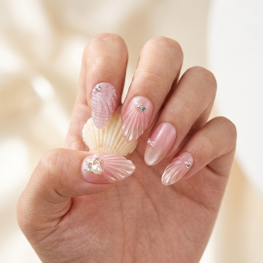 Pink Seashell Fantasy press-on nails