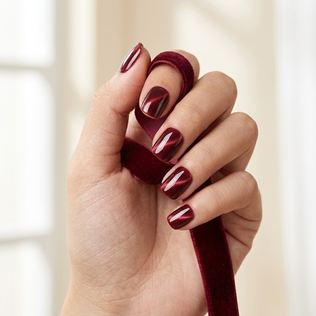 Burgundy Velvet Shine press-on nails