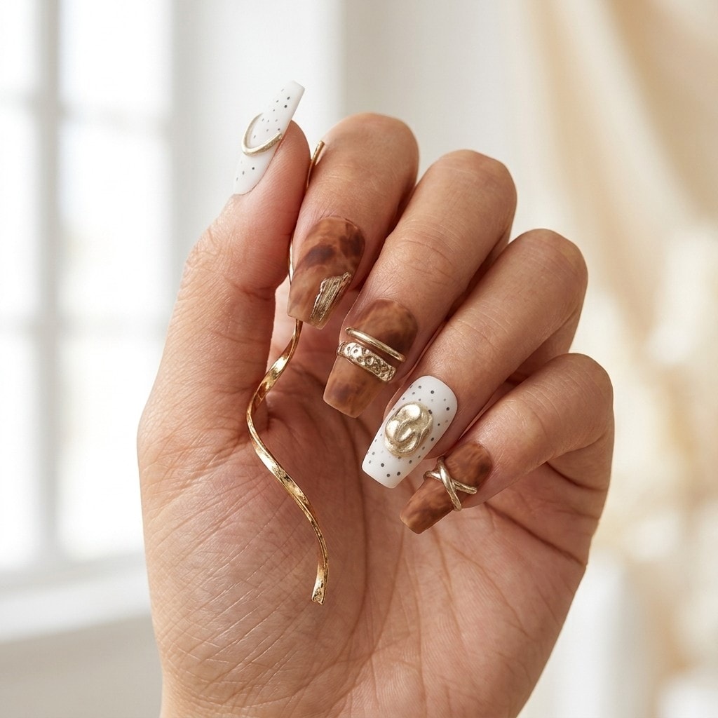 Caramel Swirl press-on nails