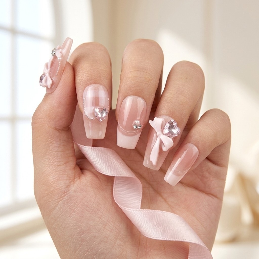 Cherry Bow Crush press-on nails