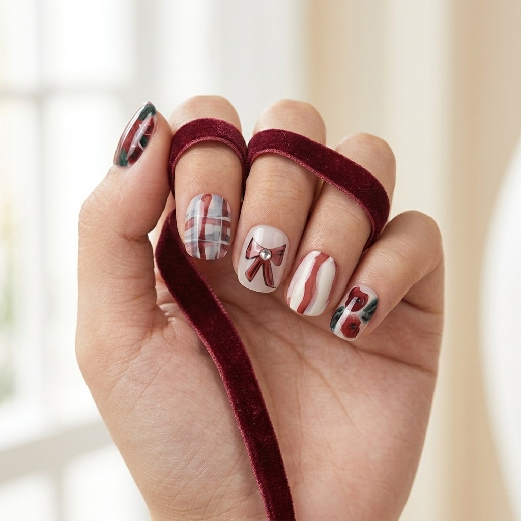 Chocolate Plaid press-on nails