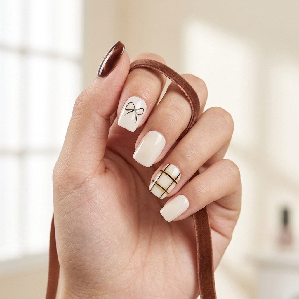 Cocoa Grid press-on nails