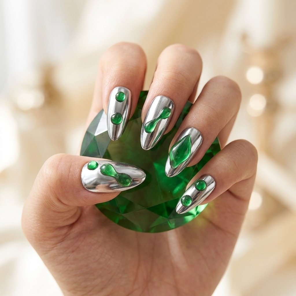 Emerald Wave press-on nails