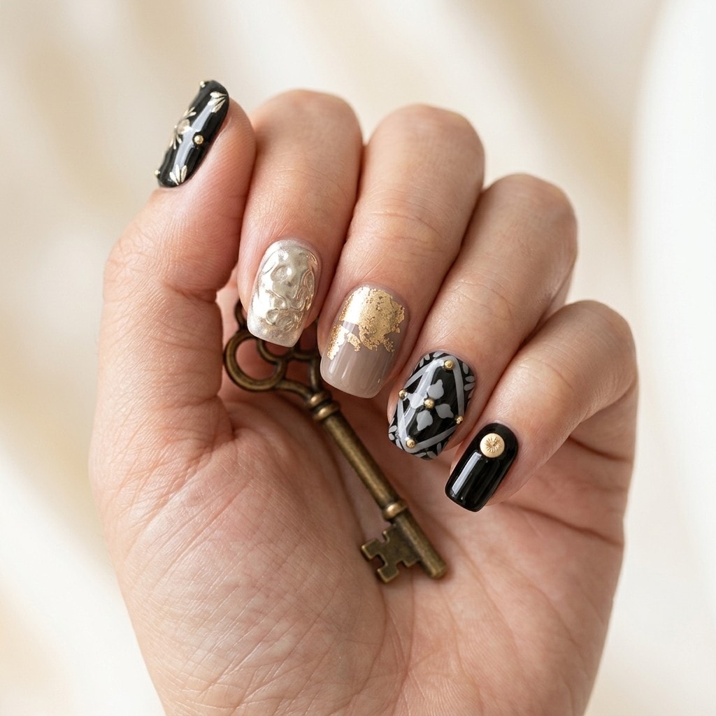 Gilded Noir press-on nails