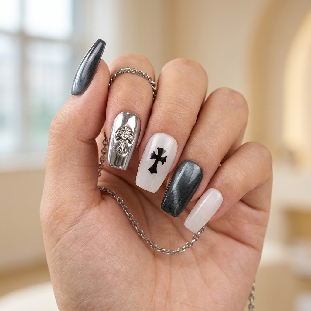 Gothic Cross press-on nails