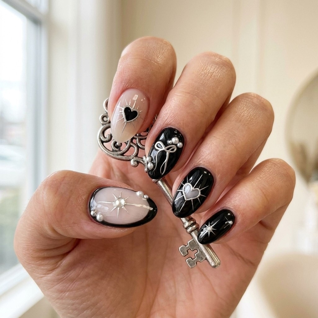 Gothic Chrome Bow press-on nails