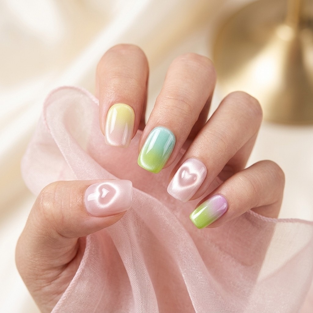 Gradient Heart press-on nails