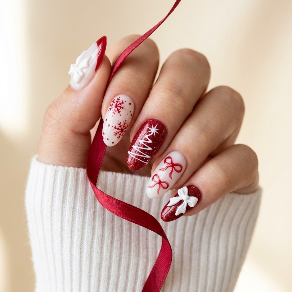 Festive Holiday Bows press-on nails