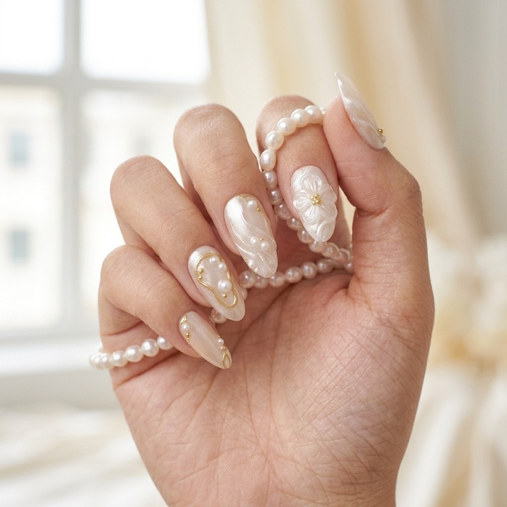 Ivory Shells press-on nails