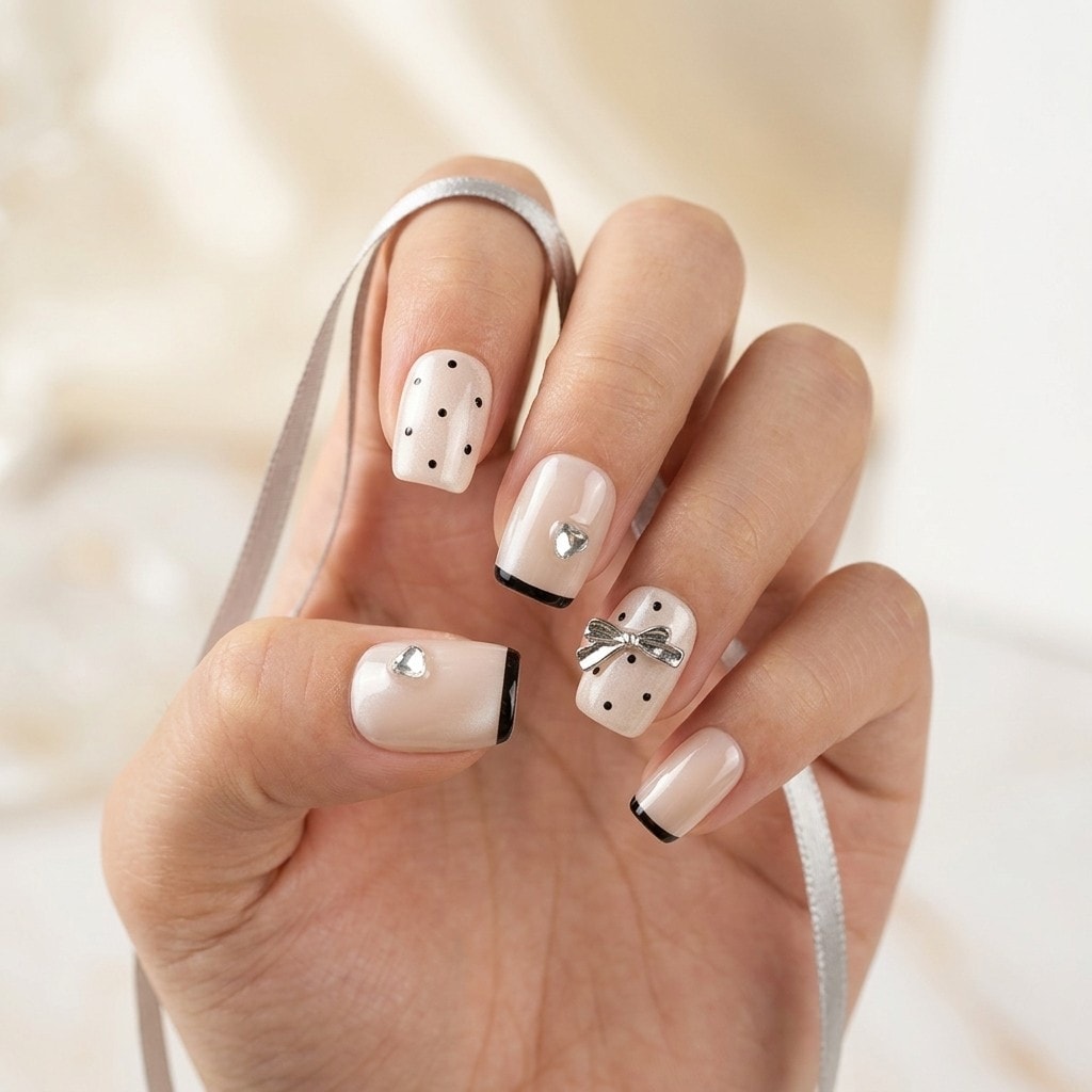 Midnight Bow press-on nails