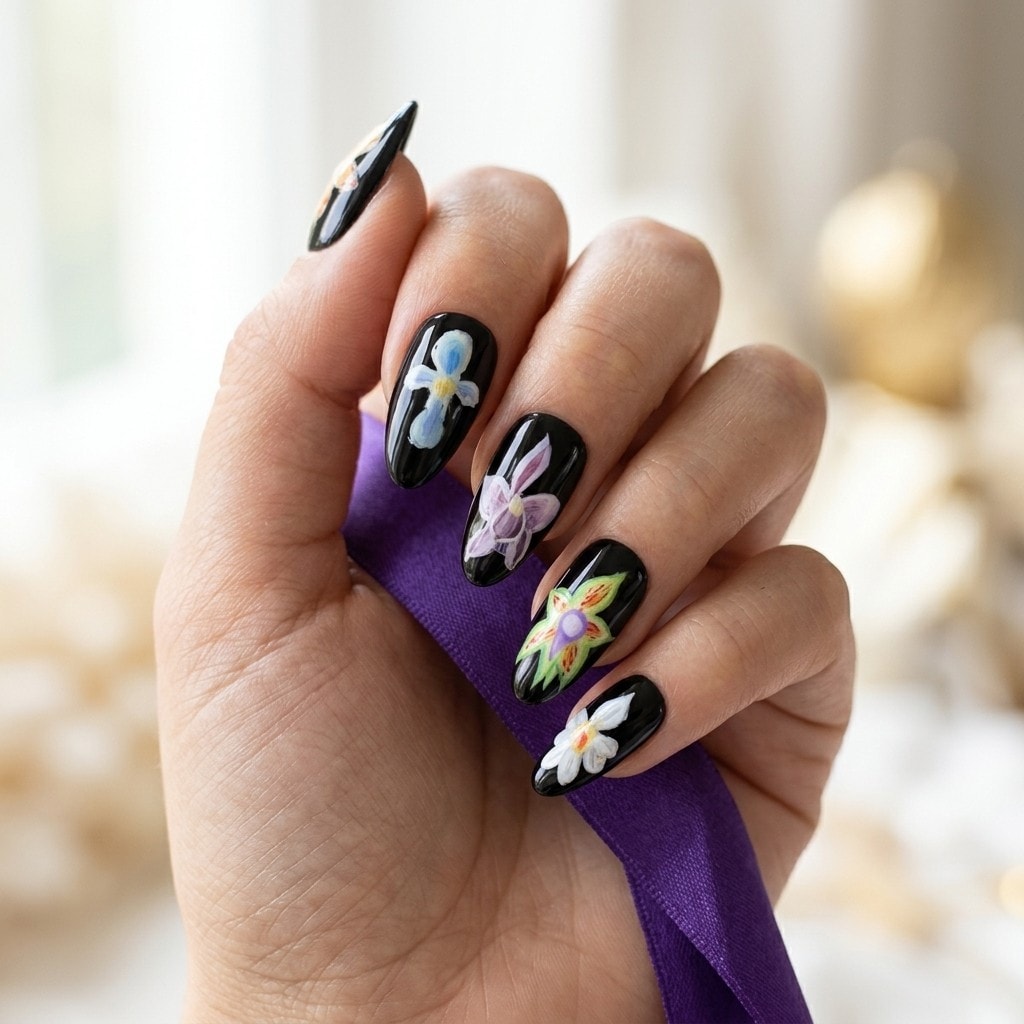 Night Petals press-on nails